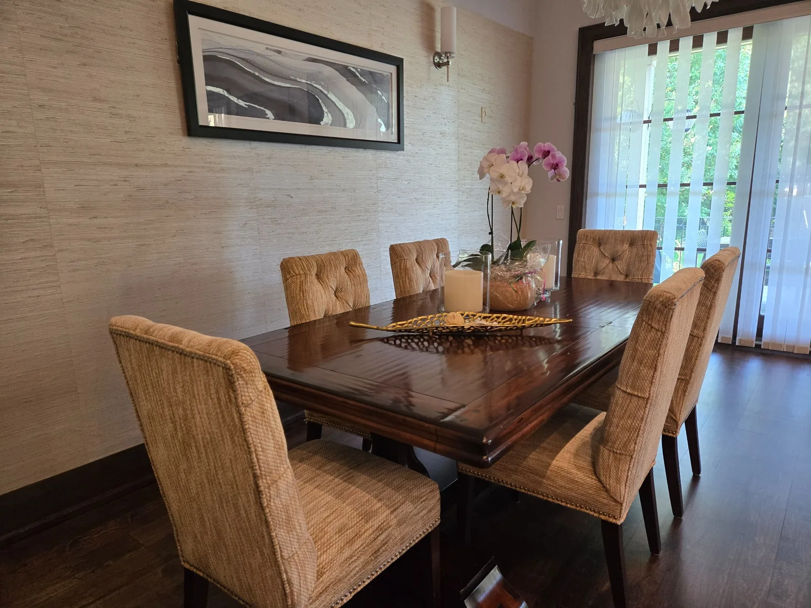Dining room after renovation cleaning and furniture reset — table, chairs, and decor returned to original placement using reference photos